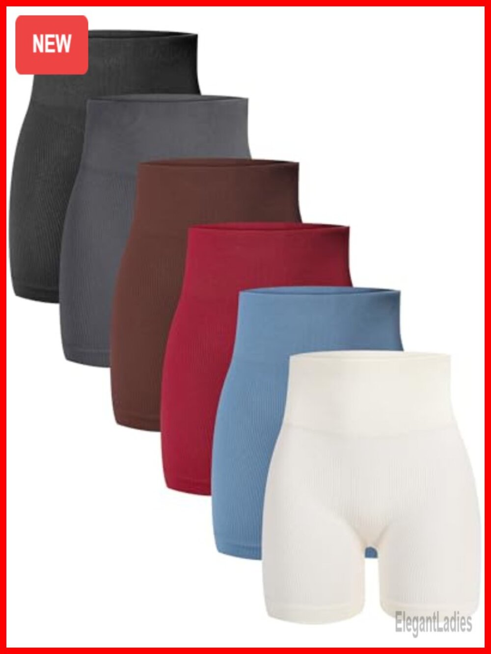 6 Pack Women's Seamless Ribbed Biker Shorts High Waisted Butt Lifting Yoga Gym